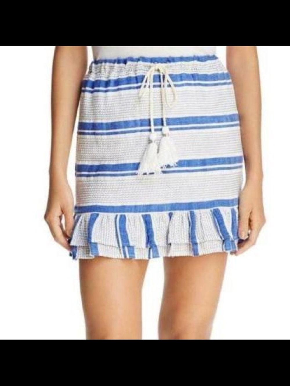 Lost + Wander White Mini Skirt with Blue Stitching